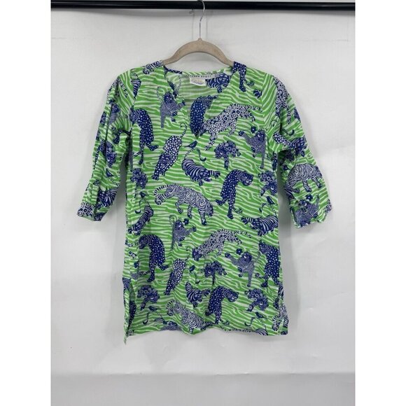 Gretchen Scott Dress Kids 8/10 Green Tiger Print Tunic Spring Easter Preppy - Picture 1 of 7